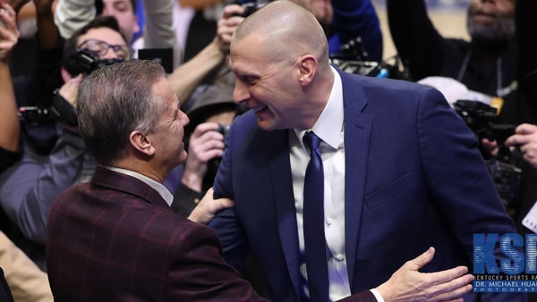 Kentucky coach Mark Pope embraces Arkansas coach John Calipari - Dr. Michael Huang, Kentucky Sports Radio