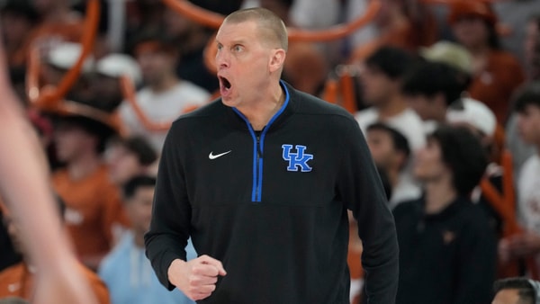 Feb 15, 2025; Austin, Texas, USA; Kentucky Wildcats head coach Mark Pope reacts during the first half against the Texas Longhorns at Moody Center. Mandatory Credit: Scott Wachter-Imagn Images