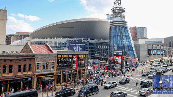 The crowd outside Bridgestone Arena ahead of the 2024 SEC Tournament -  Dr. Michael Huang, Kentucky Sports Radio