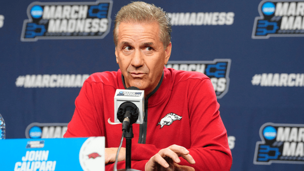Mar 19, 2025; Providence, RI, USA; Arkansas Razorbacks head coach John Calipari answers question during the First Round Practice Session Press Conference at Amica Mutual Pavilion. Mandatory Credit: Gregory Fisher-Imagn Images