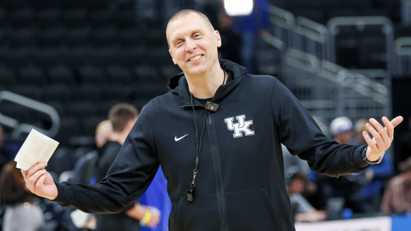 Kentucky coach Mark Pope at the Wildcats' open practice at the NCAA Tournament in Milwaukee - Mont Dawson, Kentucky Sports Radio