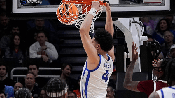 Kentucky G Koby Brea dunks one against Troy in the NCAA Tournament, via Jovanny Hernandez:USA Today Network via Imagn Images