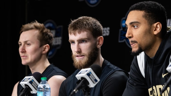 Purdue's Fletcher Loyer, Braden Smith and Trey Kaufman-Renn.