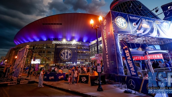 Bridgestone Arena at night at the SEC Tournament - Dr. Michael Huang, Kentucky Sports Radio