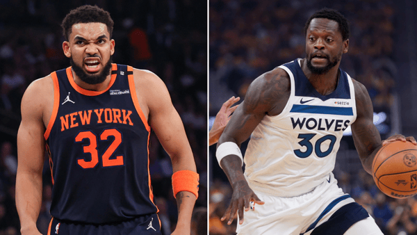 Photos of Karl-Anthony Towns (left) and Julius Randle via Imagn Images