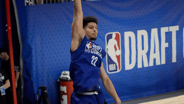 May 13, 2025; Chicago, Il, USA; Koby Brea is (22) participates in the 2025 NBA Draft Combine at Wintrust Arena. Mandatory Credit: David Banks-Imagn Image
