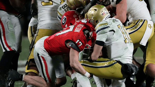 The rivalry between Georgia nad Georgia Tech was decided by a 2-point conversion after 8 overtimes, via Joshua L. Jones : USA TODAY NETWORK via Imagn Images