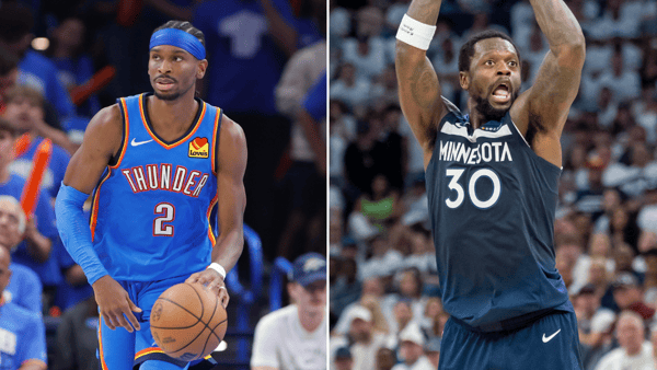 Shai Gilgeous-Alexander (left) and Julius Randle via Imagn Images