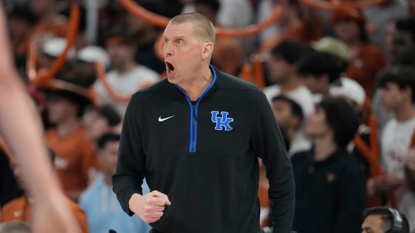 Feb 15, 2025; Austin, Texas, USA; Kentucky Wildcats head coach Mark Pope reacts during the first half against the Texas Longhorns at Moody Center. Mandatory Credit: Scott Wachter-Imagn Images
