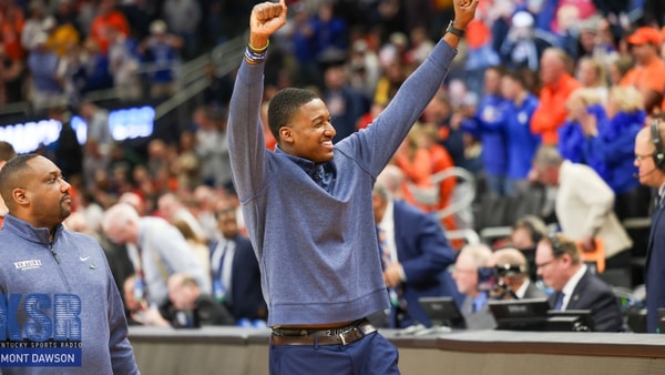 Kentucky assistant coach Mikhail McLean celebrates the NCAA Tournament win over Illinois - Mont Dawson, Kentucky Sports Radio