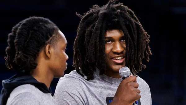 Jayden Quaintance hops on the mic at UK basketball camp, via UK Athletics