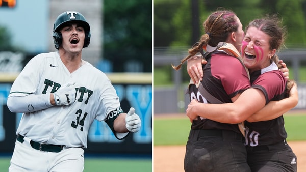 Photos of Trinity's Nolan Hosking (left) and Assumption's Lauren Satterly and Paige Crain via Courier Journal | USA TODAY NETWORK
