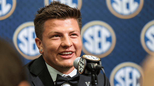Vanderbilt QB Diego Pavia at SEC Media Days, via Jordan Godfree-Imagn Images