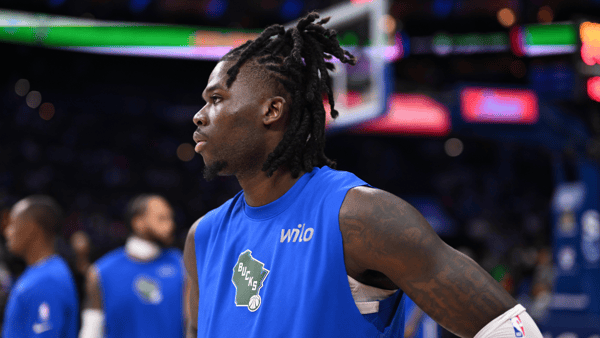 Apr 3, 2025; Philadelphia, Pennsylvania, USA; Milwaukee Bucks forward Chris Livingston (7) warms up before the game against the Philadelphia 76ers at Wells Fargo Center. Mandatory Credit: Kyle Ross-Imagn Images