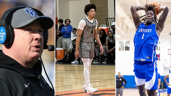 Photos of Mark Stoops (left) and Tyran Stokes (middle) via Kentucky Sports Radio | Photo of Denzel Aberdeen via Chet White, UK Athletics