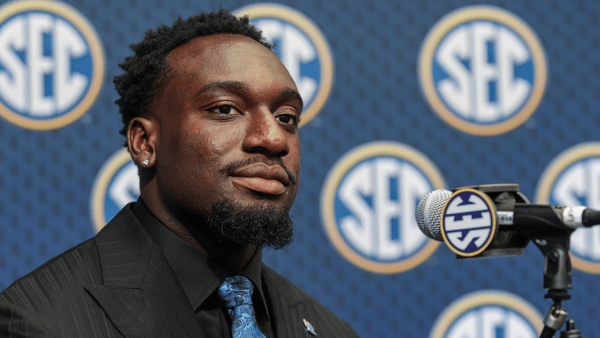 Kentucky LB Alex Afari at SEC Media Days, via Jordan Godfree-Imagn Images