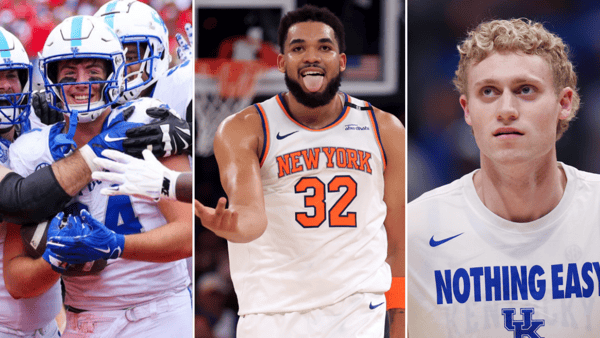 Photos of Josh Kattus (left) and Collin Chandler (right) via Kentucky Sports Radio | Photo of Karl-Anthony Towns via Imagn Images