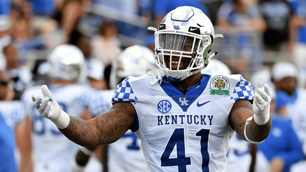 Josh Hines-Allen celebrates a sack during Kentucky's Citrus Bowl win, via Jasen Vinlove-Imagn Images