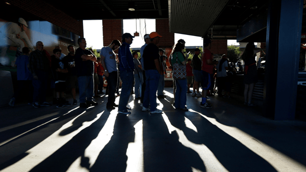 Sports fans wait in a ticket line, via Kyle Robertson:Columbus Dispatch : USA TODAY NETWORK