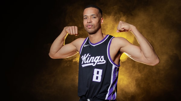 Sep 30, 2024; Sacramento, CA, USA; Sacramento Kings center Skal Labissiere (8) during media day at Golden 1 Center. Mandatory Credit: Sergio Estrada-Imagn Images