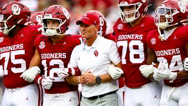 Aug 30, 2025; Norman, Oklahoma, USA;  Oklahoma Sooners head coach Brent Venables walks with his team before the game against the Illinois State Redbirds at Gaylord Family-Oklahoma Memorial Stadium. Mandatory Credit: Kevin Jairaj-Imagn Images
