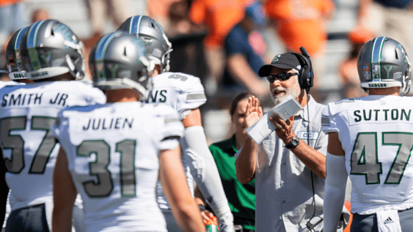 Sep 14, 2019; Champaign, IL, USA; Eastern Michigan Eagles head coach Chris Creighton reacts during the second half against the Illinois Fighting Illini at Memorial Stadium. Mandatory Credit: Patrick Gorski-Imagn Images