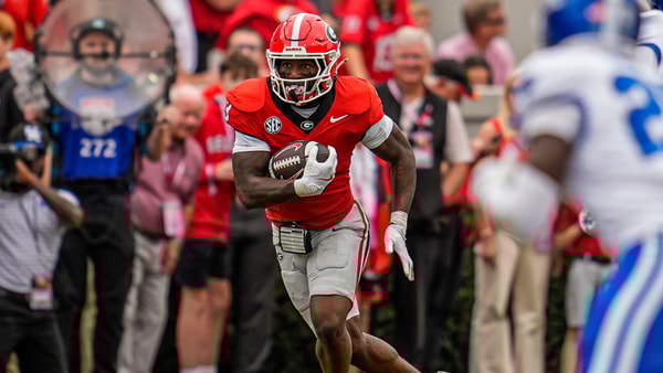 Georgia RB Nate Frazier runs the ball against Kentucky, via Dale Zanine-Imagn Images