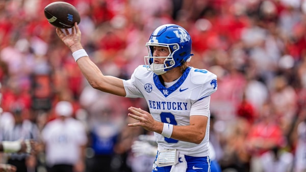 Oct 4, 2025; Athens, Georgia, USA; Kentucky Wildcats quarterback Cutter Boley (8) passes the ball against the Georgia Bulldogs at Sanford Stadium. Mandatory Credit: Dale Zanine-Imagn Images