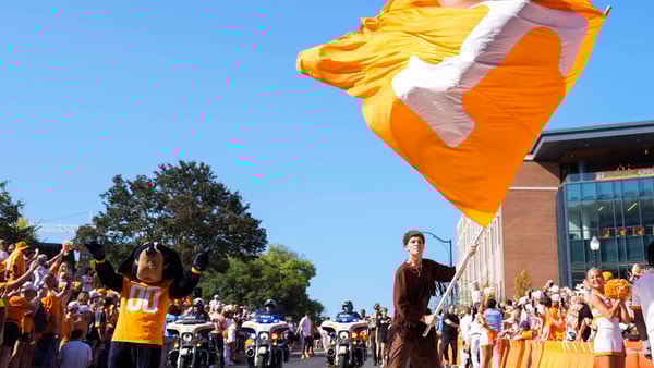 The Volunteer and Smokey start off the Vol Walk before a NCAA football game between Tennessee and UAB at Neyland Stadium in Knoxville, Tenn., September 20, 2025. (© Angelina Alcantar/News Sentinel / USA TODAY NETWORK via Imagn Images)
