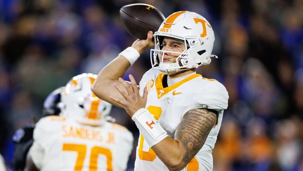 Oct 25, 2025; Lexington, Kentucky, USA; Tennessee Volunteers quarterback Joey Aguilar (6) throws a pass during the first quarter against the Kentucky Wildcats at Kroger Field. Mandatory Credit: Jordan Prather-Imagn Images