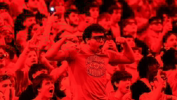 Kentucky fans are probably seeing red, like this Louisville student, after the loss to the Cards, via Matt Stone:Courier Journal : USA TODAY NETWORK via Imagn Images