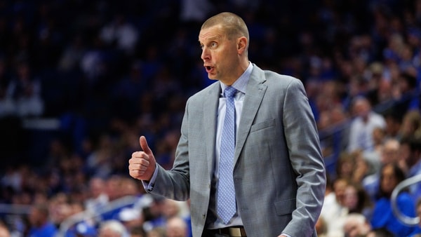 Nov 14, 2025; Lexington, Kentucky, USA; Kentucky Wildcats head coach Mark Pope gives his players a thumbs up during the second half against the Eastern Illinois Panthers at Rupp Arena at Central Bank Center. Mandatory Credit: Jordan Prather-Imagn Images