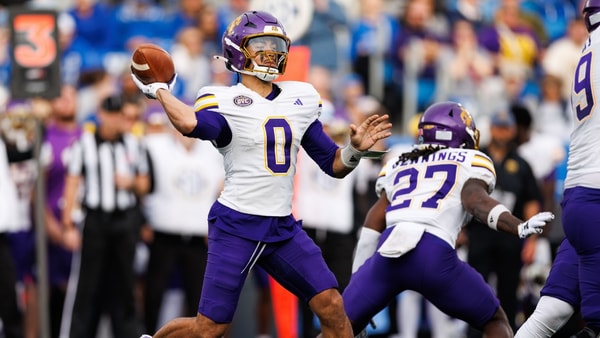 Nov 15, 2025; Lexington, Kentucky, USA; Tennessee Tech Golden Eagles quarterback Kekoa Visperas (0) throws a pass during the third quarter against the Kentucky Wildcats at Kroger Field. Mandatory Credit: Jordan Prather-Imagn Images