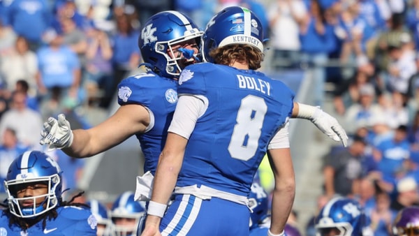 Cutter Boley celebrates a Kentucky TD vs. Tennessee Tech, via Dr. Michael Huang, KSR