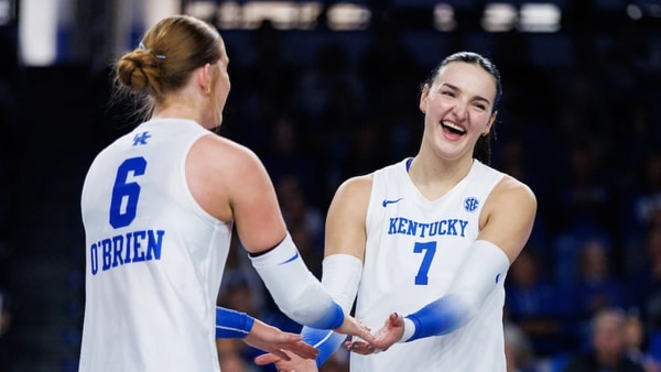 Kentucky volleyball players Kassie O'Brien (left) and Eva Hudson - Avery Deweese, UK Athletics