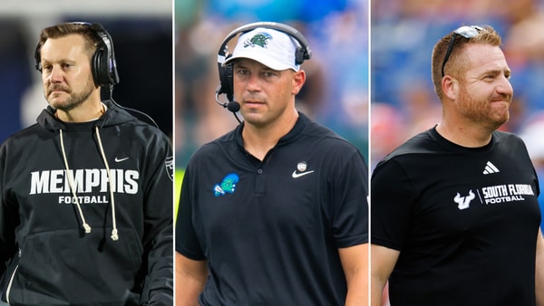 Photos of Ryan Silverfield (left), Jon Sumrall (middle), and Alex Golesh via Imagn Images