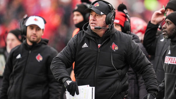 Louisville Cardinals head coach Jeff Brohm on the sidelines during the game against Kentucky Saturday, November 29, 2025 in Louisville, Kentucky at L&N Federal Credit Union Stadium.