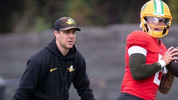 Will Stein during a 2024 practice at Oregon, via Ben Lonergan:The Register-Guard : USA TODAY NETWORK