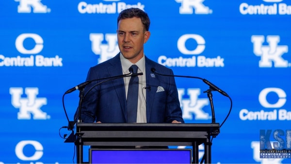 Will Stein is introduced as the new head football coach of the University of Kentucky on December 3, 2025 at Nutter Field House in Lexington, Ky. Photo by Crawford Ifland, Kentucky Sports Radio/On3