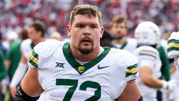 Nov 22, 2025; Tucson, Arizona, USA; Baylor Bears offensive lineman Coleton Price (72) against the Arizona Wildcats at Casino Del Sol Stadium. Mandatory Credit: Mark J. Rebilas-Imagn Images