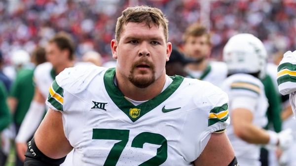 Nov 22, 2025; Tucson, Arizona, USA; Baylor Bears offensive lineman Coleton Price (72) against the Arizona Wildcats at Casino Del Sol Stadium. Mandatory Credit: Mark J. Rebilas-Imagn Images