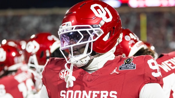 Dec 19, 2025; Norman, OK, USA; Oklahoma Sooners defensive lineman Markus Strong (99) against the Alabama Crimson Tide during the CFP National Playoff First Round at Gaylord Family Oklahoma Memorial Stadium. Mandatory Credit: Mark J. Rebilas-Imagn Images