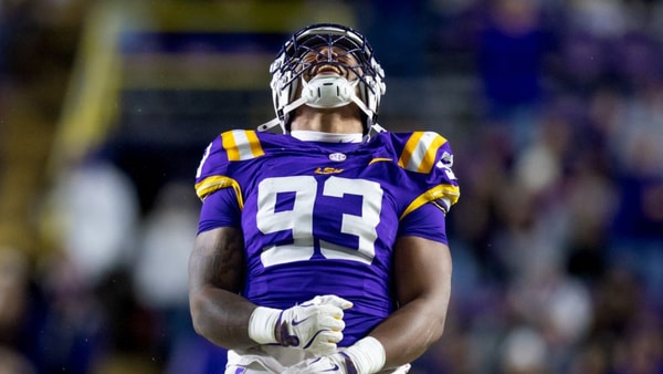 LSU DT Ahmad Breaux celebrates a tackle, via Stephen Lew-Imagn Images