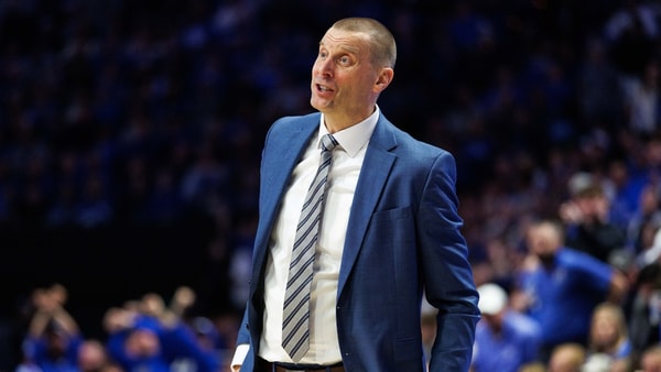 Jan 21, 2026; Lexington, Kentucky, USA; Kentucky Wildcats head coach Mark Pope reacts to a play during the second half against the Texas Longhorns at Rupp Arena at Central Bank Center. Mandatory Credit: Jordan Prather-Imagn Images
