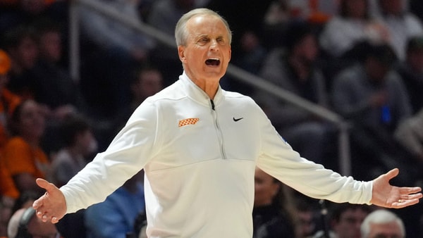 Tennessee coach Rick Barnes gestures after the referees make a call he disagrees with during a NCAA basketball game between the Tennessee Volunteers and Auburn Tigers at Thompson-Boling Arena at Food City Center in Knoxville, Tenn., on Jan. 31, 2026.
