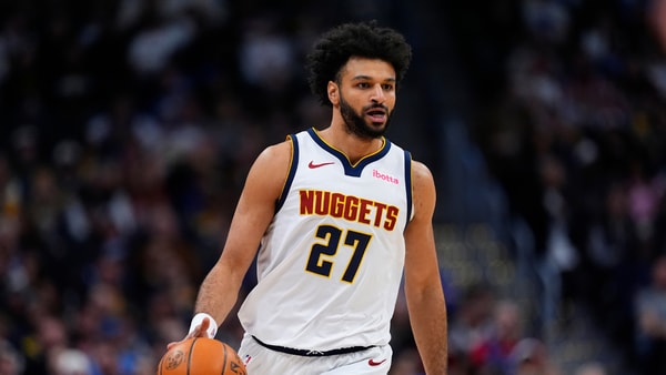 Jan 29, 2026; Denver, Colorado, USA; Denver Nuggets guard Jamal Murray (27) controls the ball in first quarter against the Brooklyn Nets at Ball Arena. Mandatory Credit: Ron Chenoy-Imagn Images