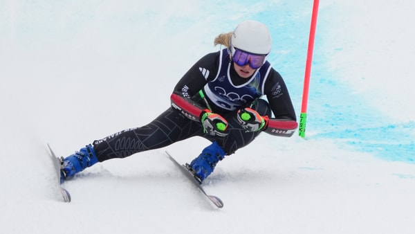 An alpine skiier at the Winter Olympic Games in Cortino, via Eric Bolte-Imagn Images