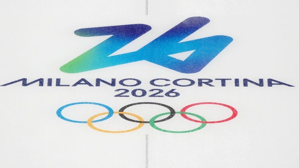 The Winter Olympics logo for Milano Cortina, via Eric Bolte-Imagn Images