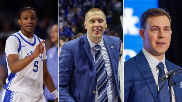 Photos of Tonie Morgan (left), Mark Pope (middle), and Will Stein via Kentucky Sports Radio