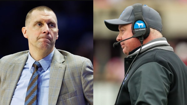 Kentucky HC Mark Pope, via Jordan Prather-Imagn Images, and Mark Stoops, via Mont Dawson, KSR